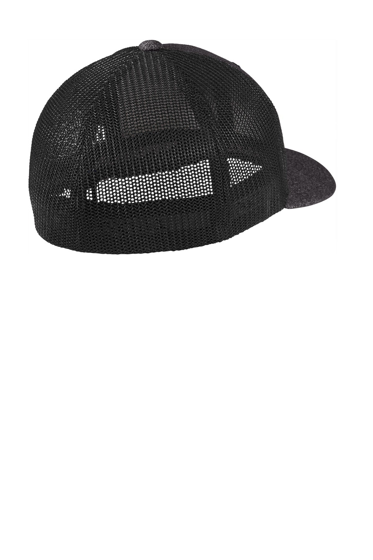 Rear View of Black/Dk Ch He Port Authority Flexfit Melange Mesh Back Trucker Cap C302