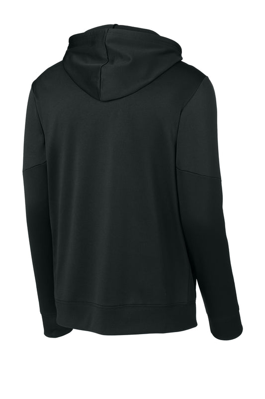 Rear View of Black/Gold Sport-Tek Sport-Wick Fleece United Pullover Hoodie ST255