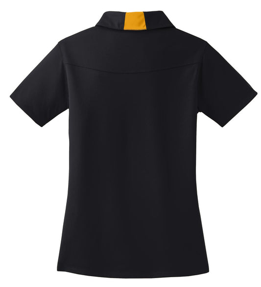 Rear View of Black/Gold Sport-Tek Women's Side Blocked Micropique Sport-Wick Polo. LST655