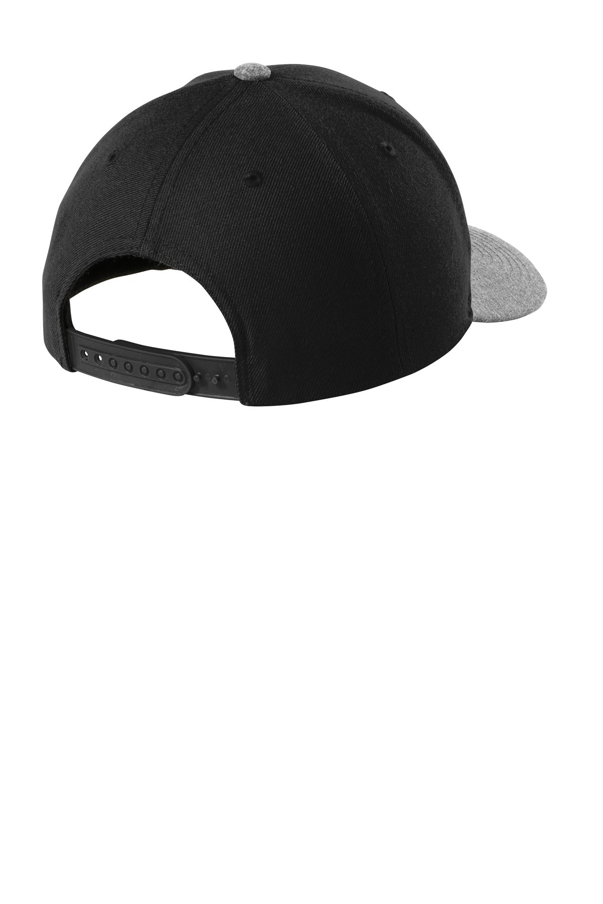 Rear View of Black/Grey Hth Sport-Tek YP Classics Curve Bill Snapback Cap. STC43