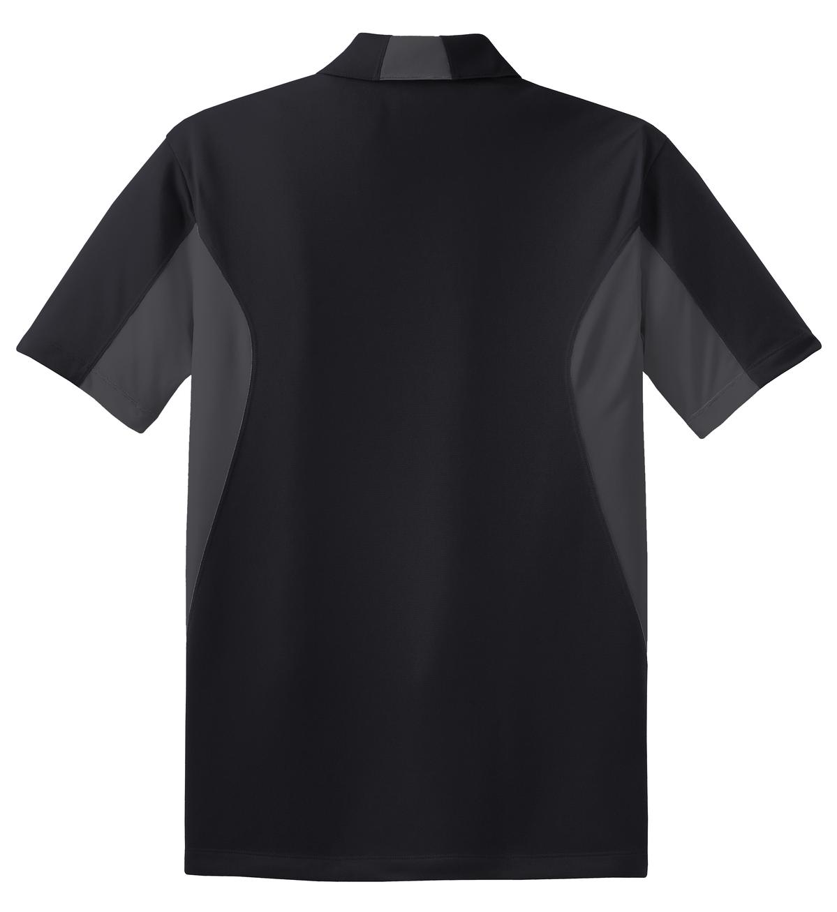 Rear View of Black/Iron Gry Sport-Tek Tall Side Blocked Micropique Sport-Wick Polo. TST655