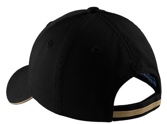 Rear View of Black/Khaki Port Authority Sandwich Bill Cap with Striped Closure. C830