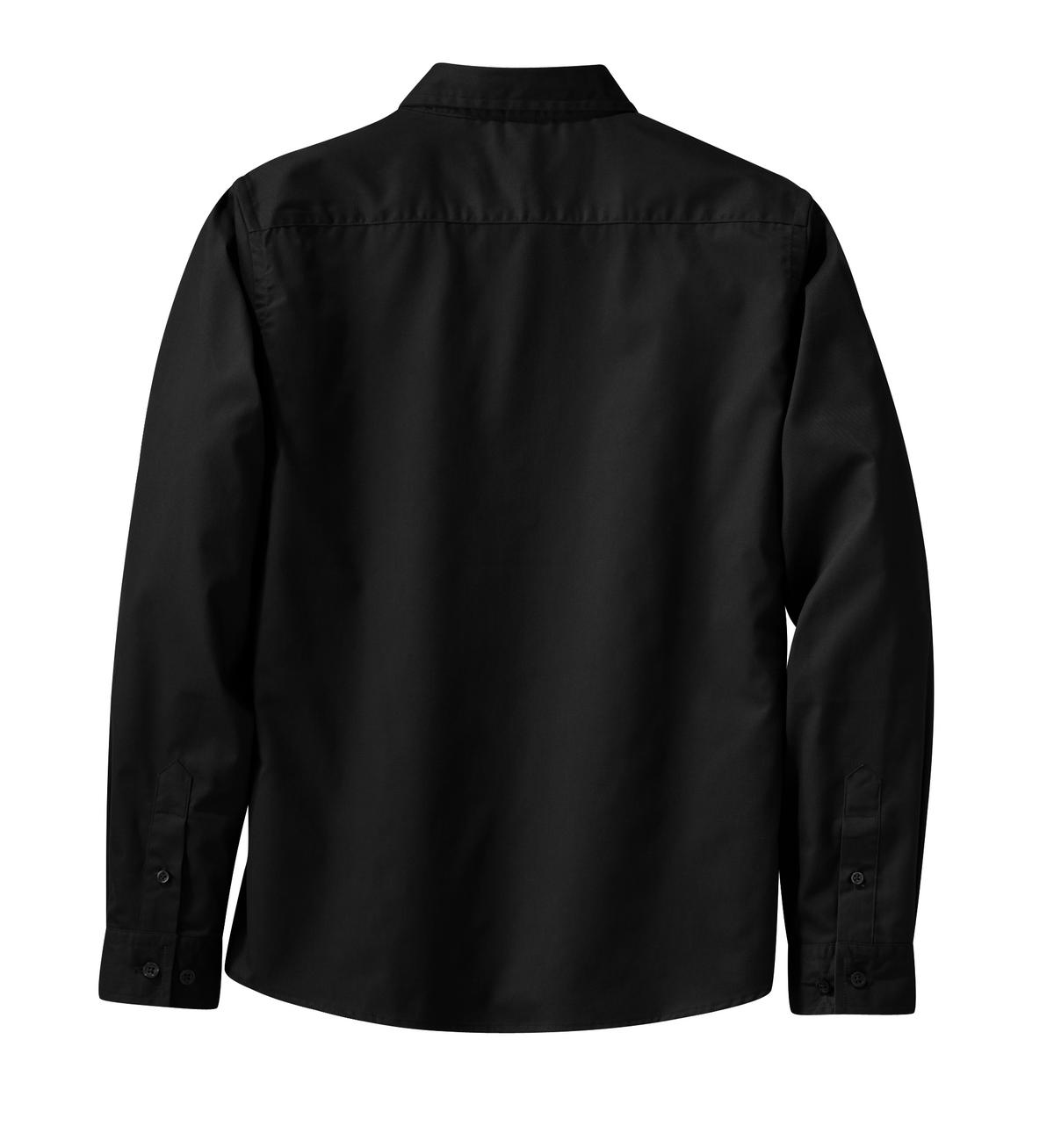 Rear View of Black/Lt Stone Port Authority Women's Long Sleeve Easy Care Shirt. L608