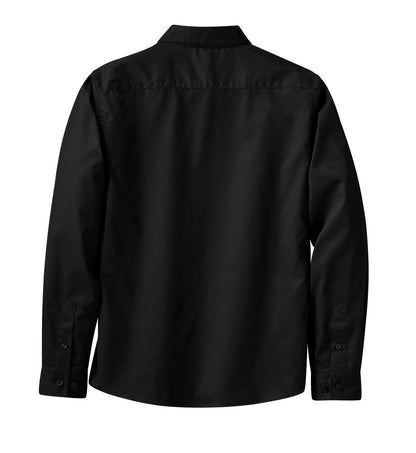 Rear View of Black/Lt Stone Port Authority Women's Long Sleeve Easy Care Shirt. L608