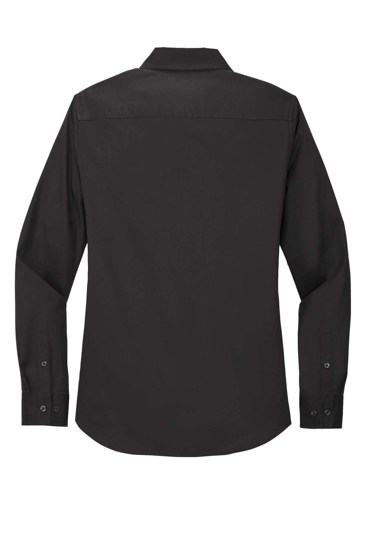 Rear View of Black/Lt Stone Port Authority Women's Long Sleeve Easy Care Shirt. L608