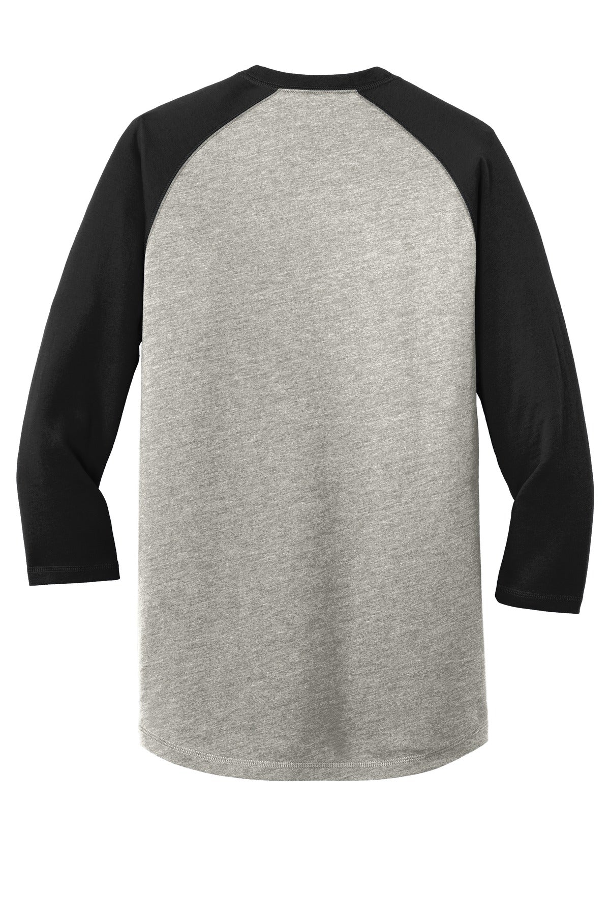 Rear View of Black/Rain GyH New Era Heritage Blend 3/4-Sleeve Baseball Raglan Tee. NEA104