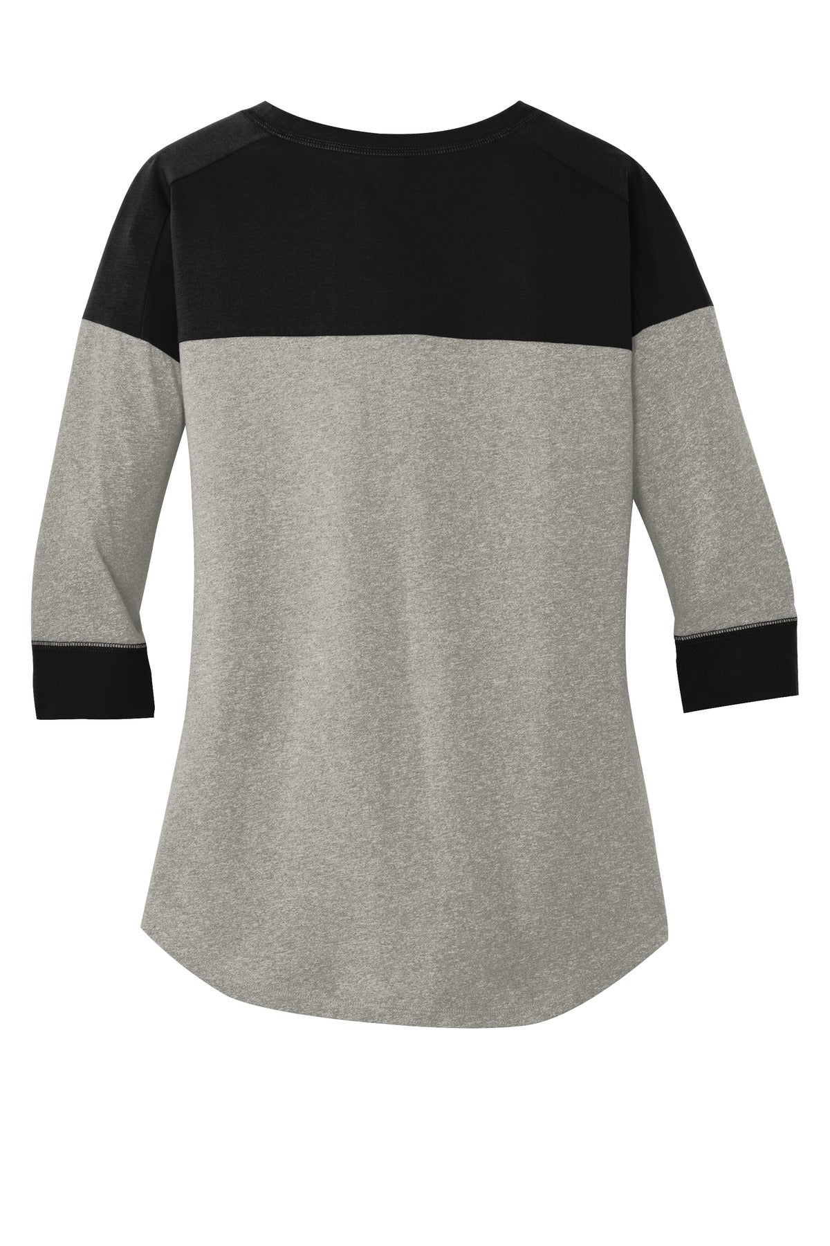 Rear View of Black/Rain GyH New Era Women's Heritage Blend 3/4-Sleeve Baseball Raglan Tee. LNEA104
