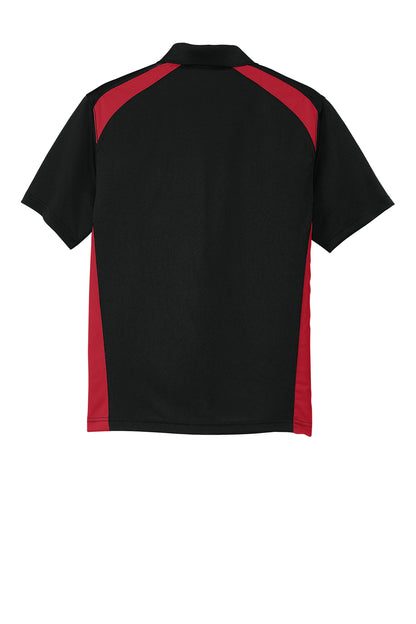 Rear View of Black/Red CornerStone Select Snag-Proof Two Way Colorblock Pocket Polo. CS416