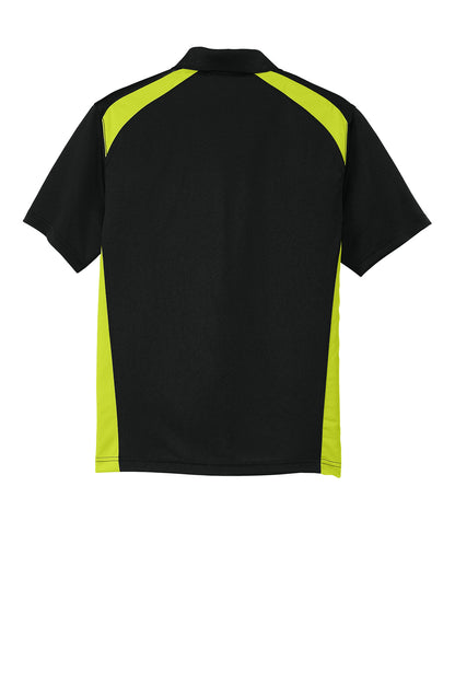 Rear View of Black/Shck Grn CornerStone Select Snag-Proof Two Way Colorblock Pocket Polo. CS416