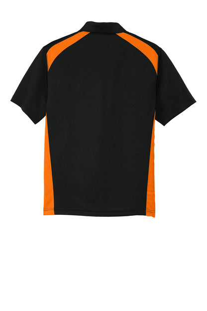 Rear View of Black/Shck Org CornerStone Select Snag-Proof Two Way Colorblock Pocket Polo. CS416