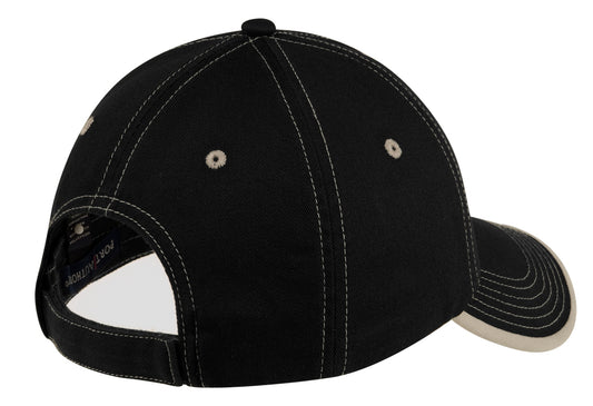 Rear View of Black/Stone Port Authority Vintage Washed Contrast Stitch Cap. C835