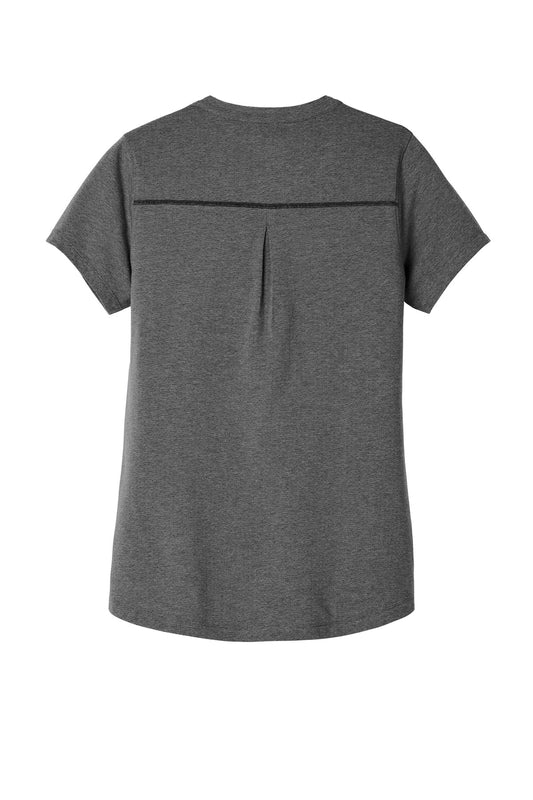 Rear View of Blacktop Hthr OGIO Women's Tread Henley. LOG136