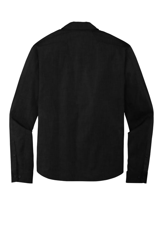 Rear View of Blacktop OGIO Commuter Woven Shirt. OG1002