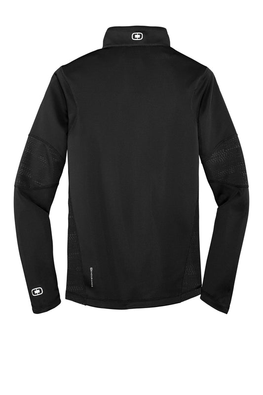 Rear View of Blacktop OGIO Fulcrum 1/4-Zip. OE701