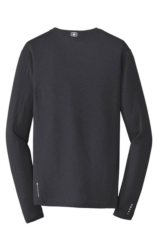 Rear View of Blacktop OGIO Long Sleeve Pulse Crew. OE321