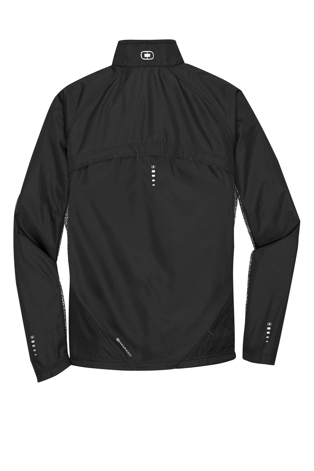 Rear View of Blacktop OGIO Trainer Jacket. OE710