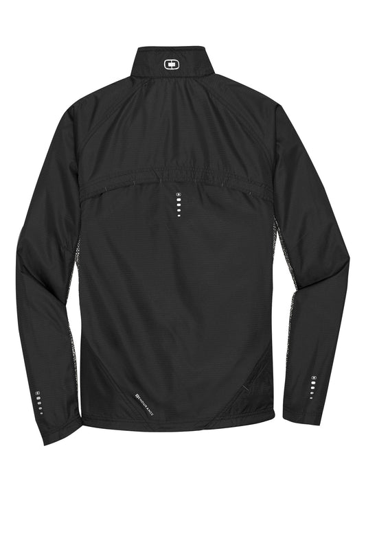 Rear View of Blacktop OGIO Trainer Jacket. OE710