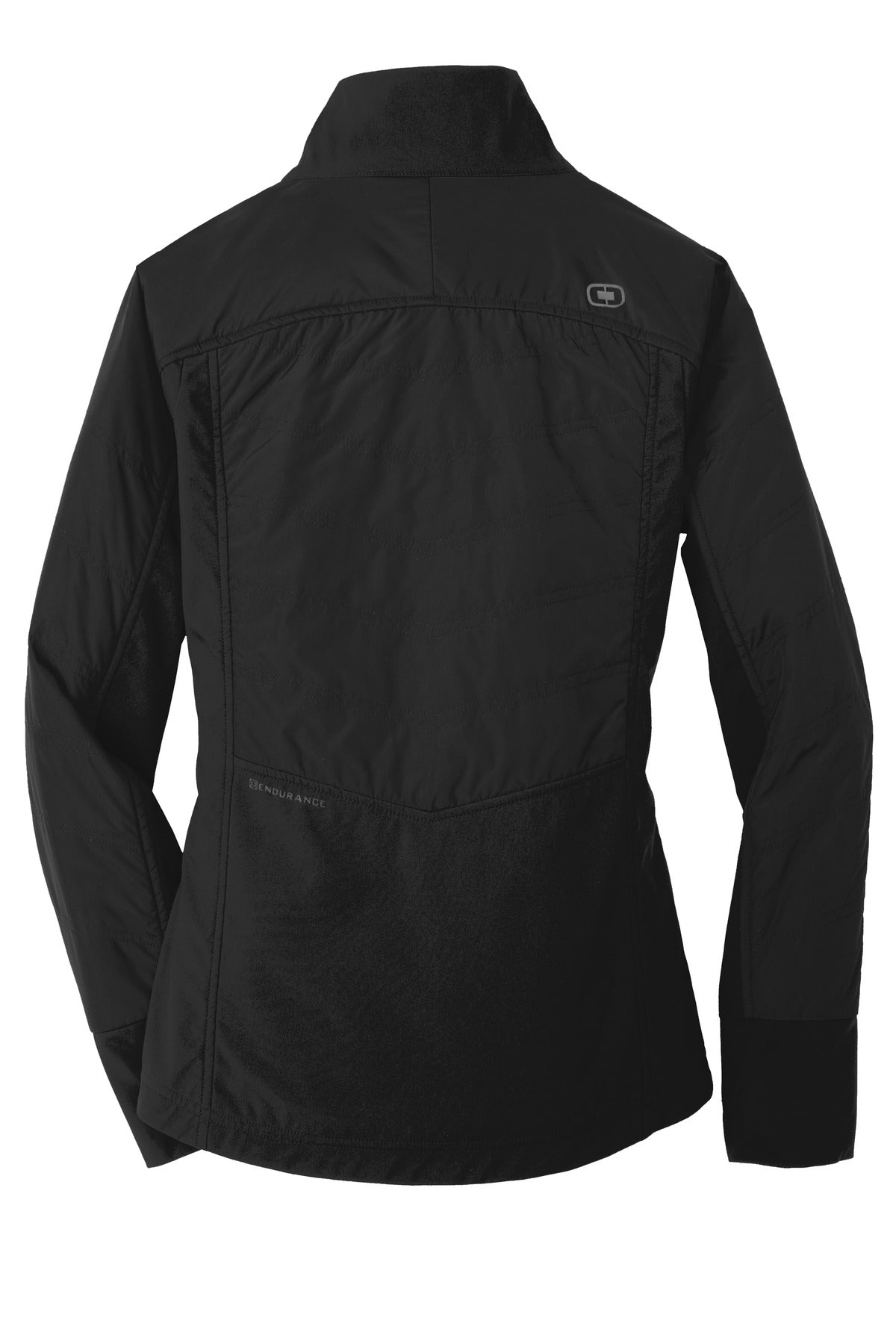 Rear View of Blacktop OGIO Women's Brink Soft Shell. LOE722