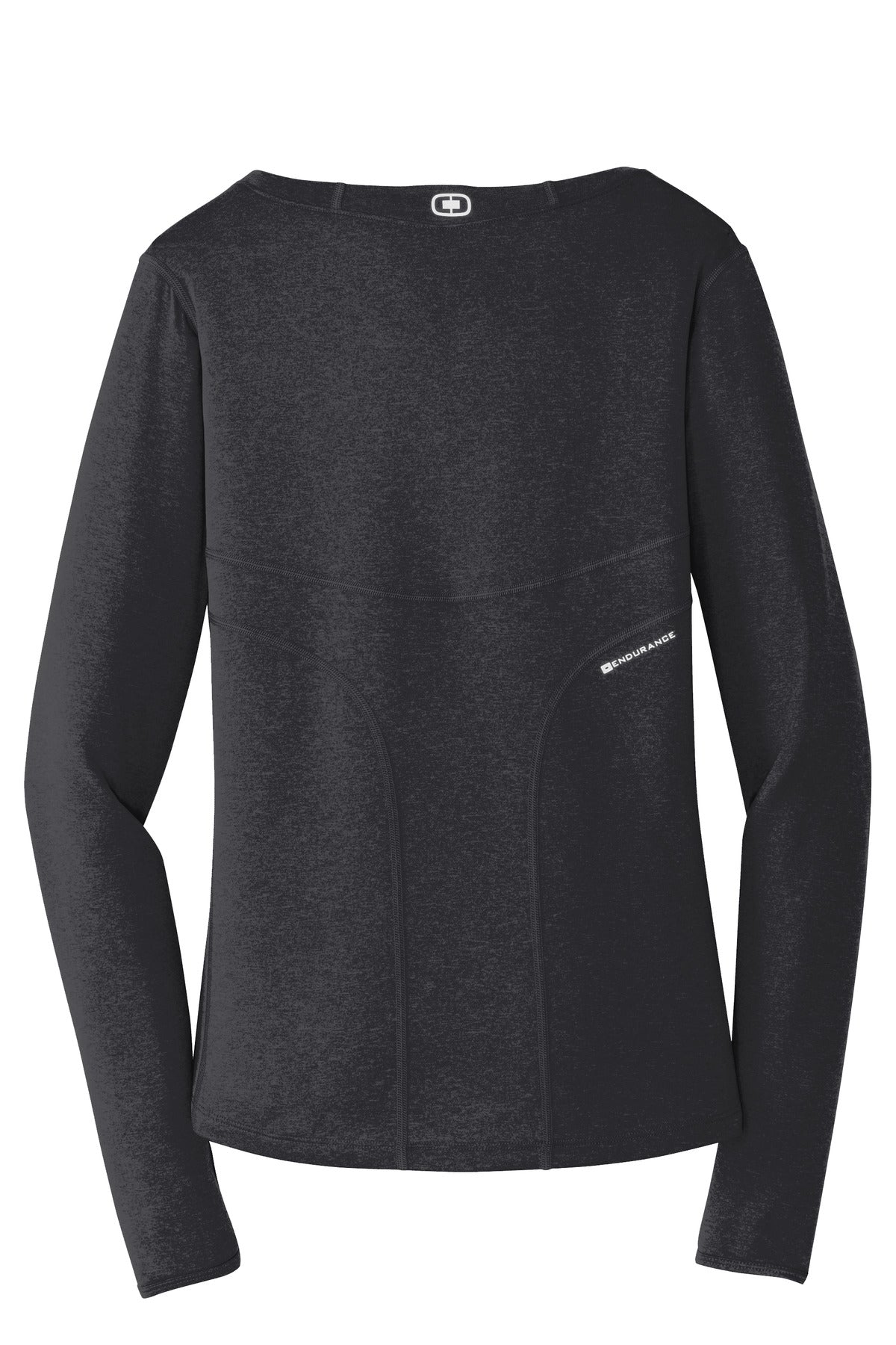 Rear View of Blacktop OGIO Women's Long Sleeve Pulse Crew. LOE321