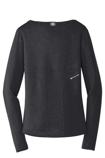Rear View of Blacktop OGIO Women's Long Sleeve Pulse Crew. LOE321
