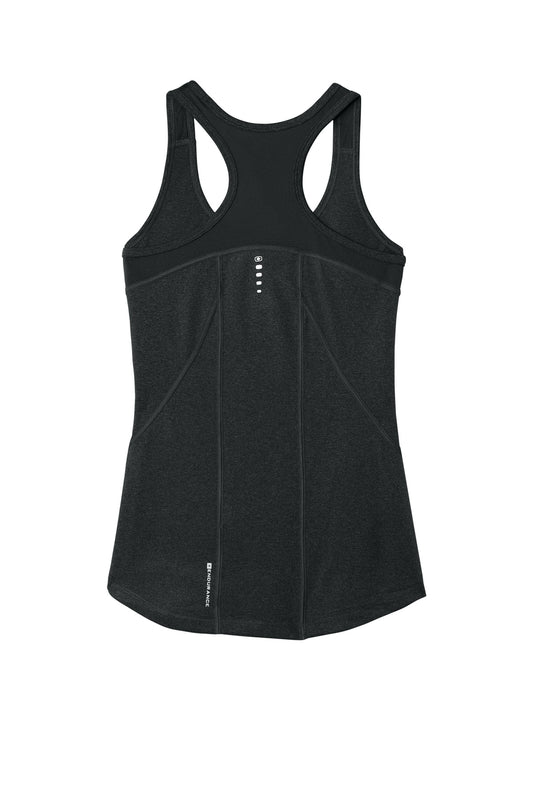 Rear View of Blacktop OGIO Women's Racerback Pulse Tank. LOE322