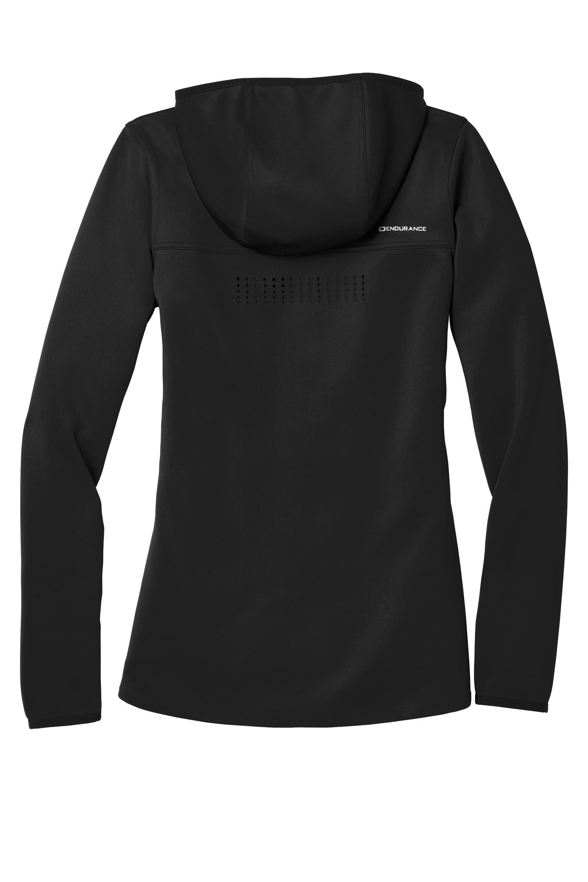 Rear View of Blacktop OGIO Women's Stealth Full-Zip Jacket. LOE728