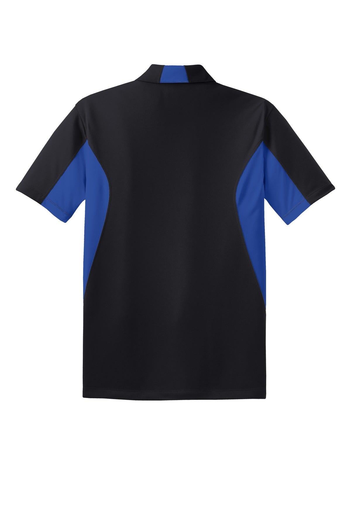 Rear View of Black/Tr Royal Sport-Tek Tall Side Blocked Micropique Sport-Wick Polo. TST655