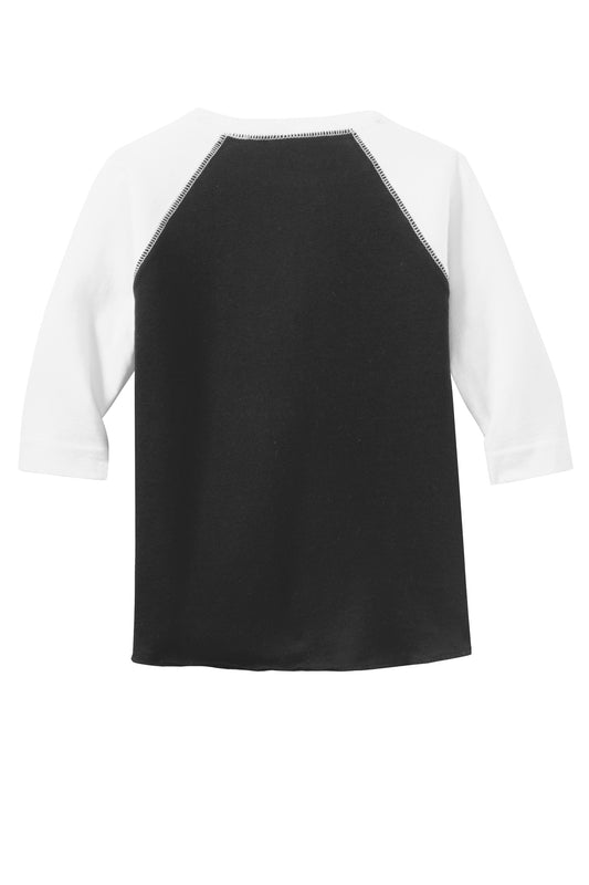 Rear View of Black/White DISCONTINUED Rabbit Skins Toddler Baseball Fine Jersey Tee. RS3330