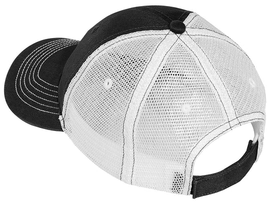 Rear View of Black/White District Mesh Back Cap. DT607