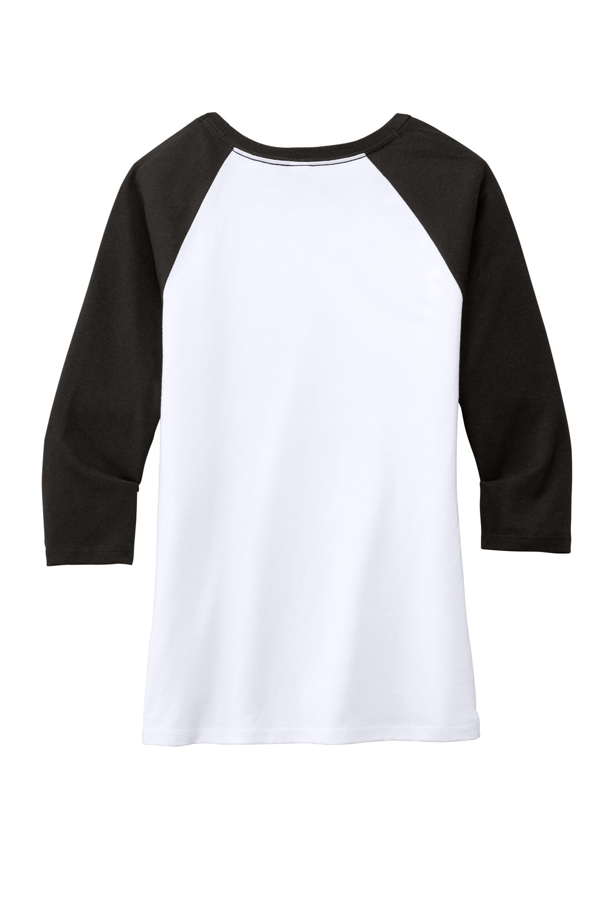 Rear View of Black/White District Women's Perfect Tri 3/4-Sleeve Raglan. DM136L