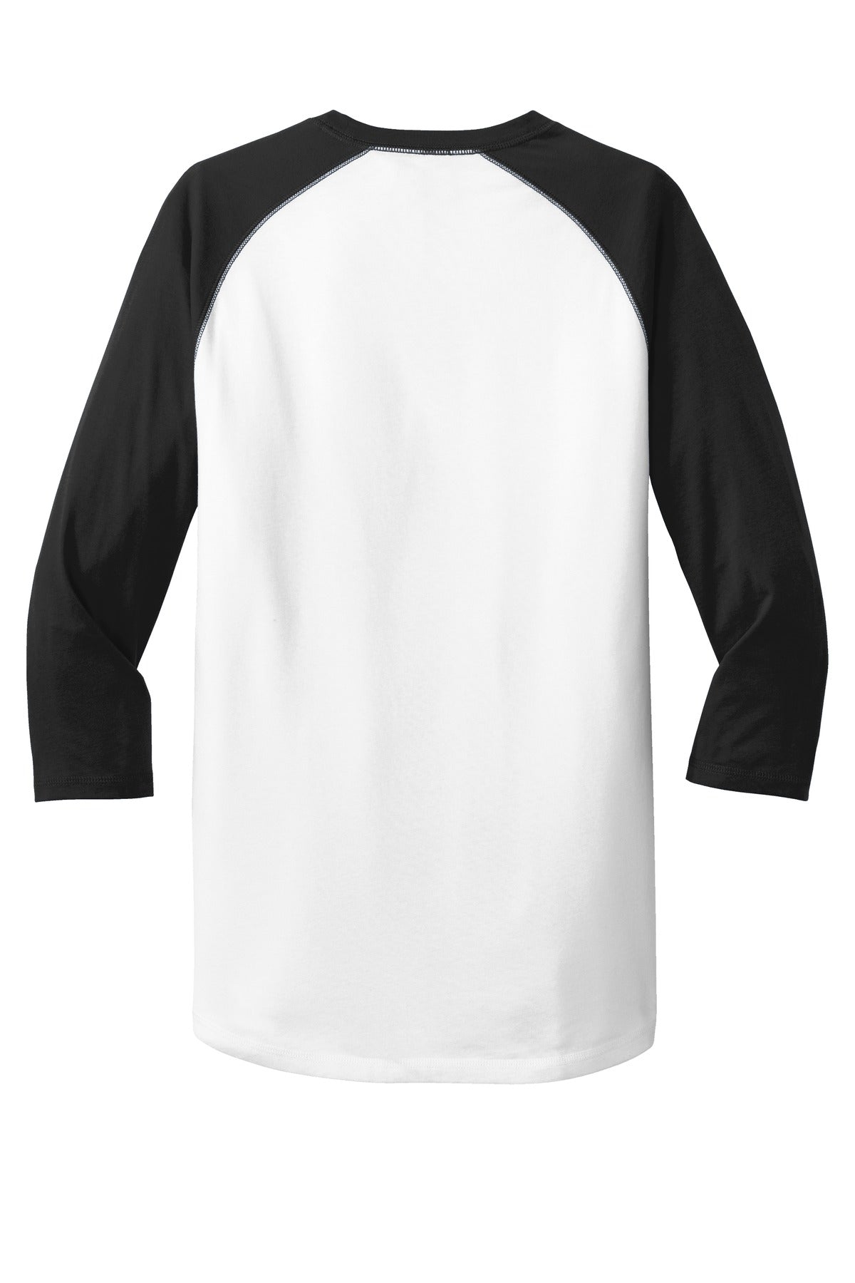 Rear View of Black/White New Era Heritage Blend 3/4-Sleeve Baseball Raglan Tee. NEA104