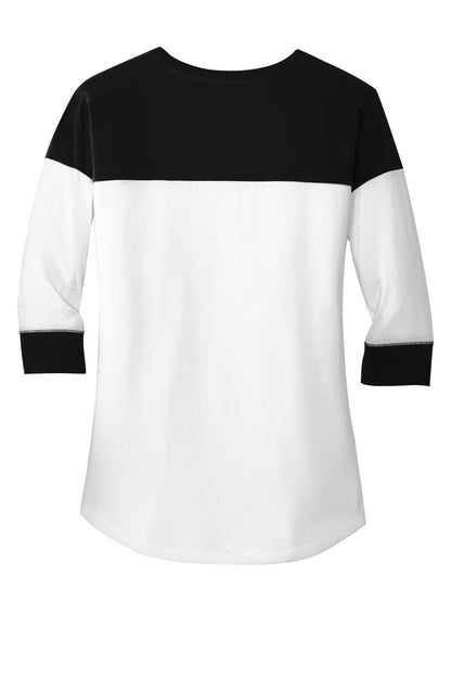 Rear View of Black/White New Era Women's Heritage Blend 3/4-Sleeve Baseball Raglan Tee. LNEA104