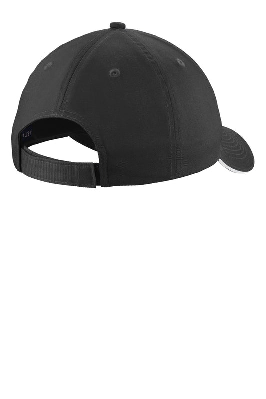 Rear View of Black/White Port & Company Unstructured Sandwich Bill Cap. C919