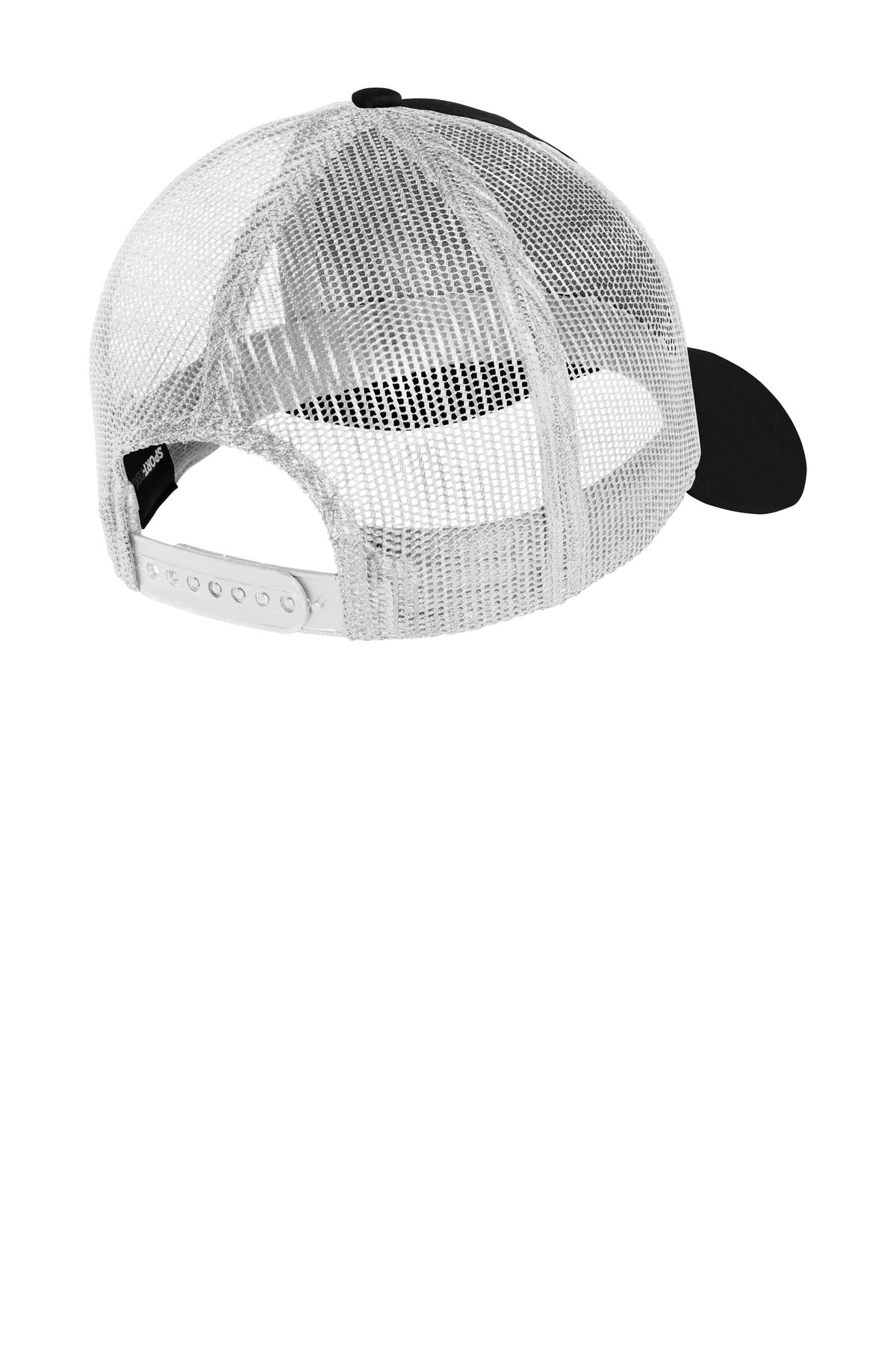 Rear View of Black/White Sport-Tek PosiCharge Competitor Mesh Back Cap. STC36