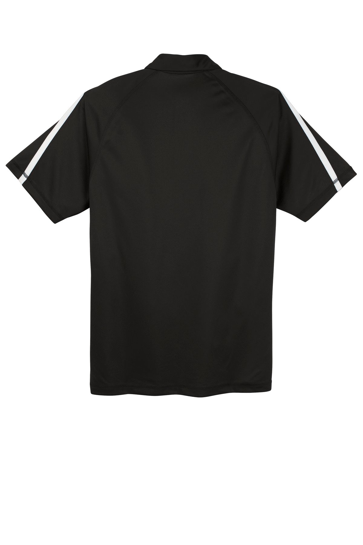 Rear View of Black/White Sport-Tek PosiCharge Micro-Mesh Colorblock Polo. ST685