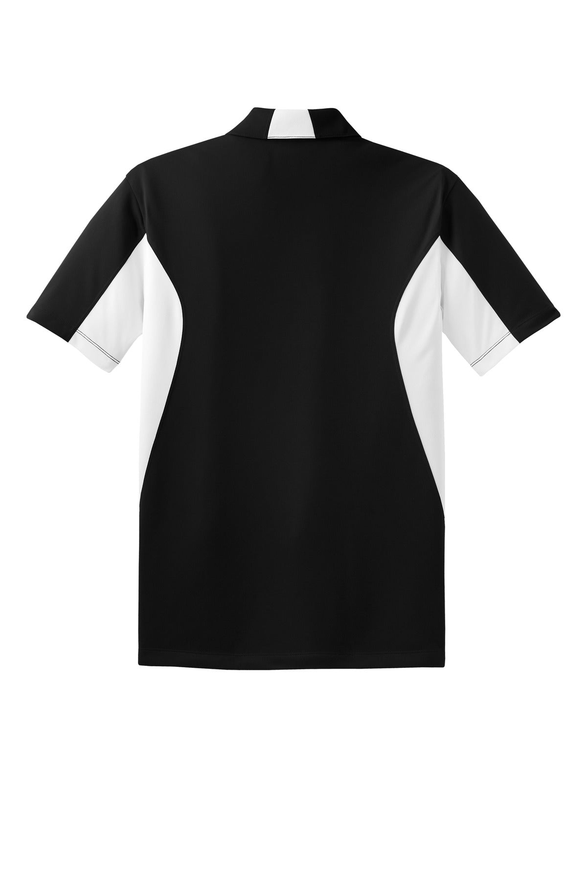 Rear View of Black/White Sport-Tek Tall Side Blocked Micropique Sport-Wick Polo. TST655