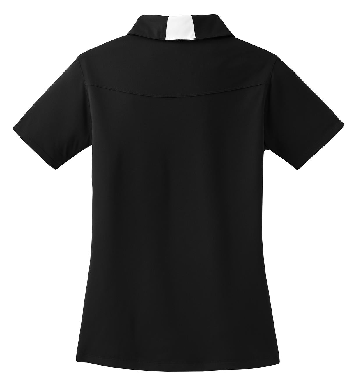 Rear View of Black/White Sport-Tek Women's Side Blocked Micropique Sport-Wick Polo. LST655
