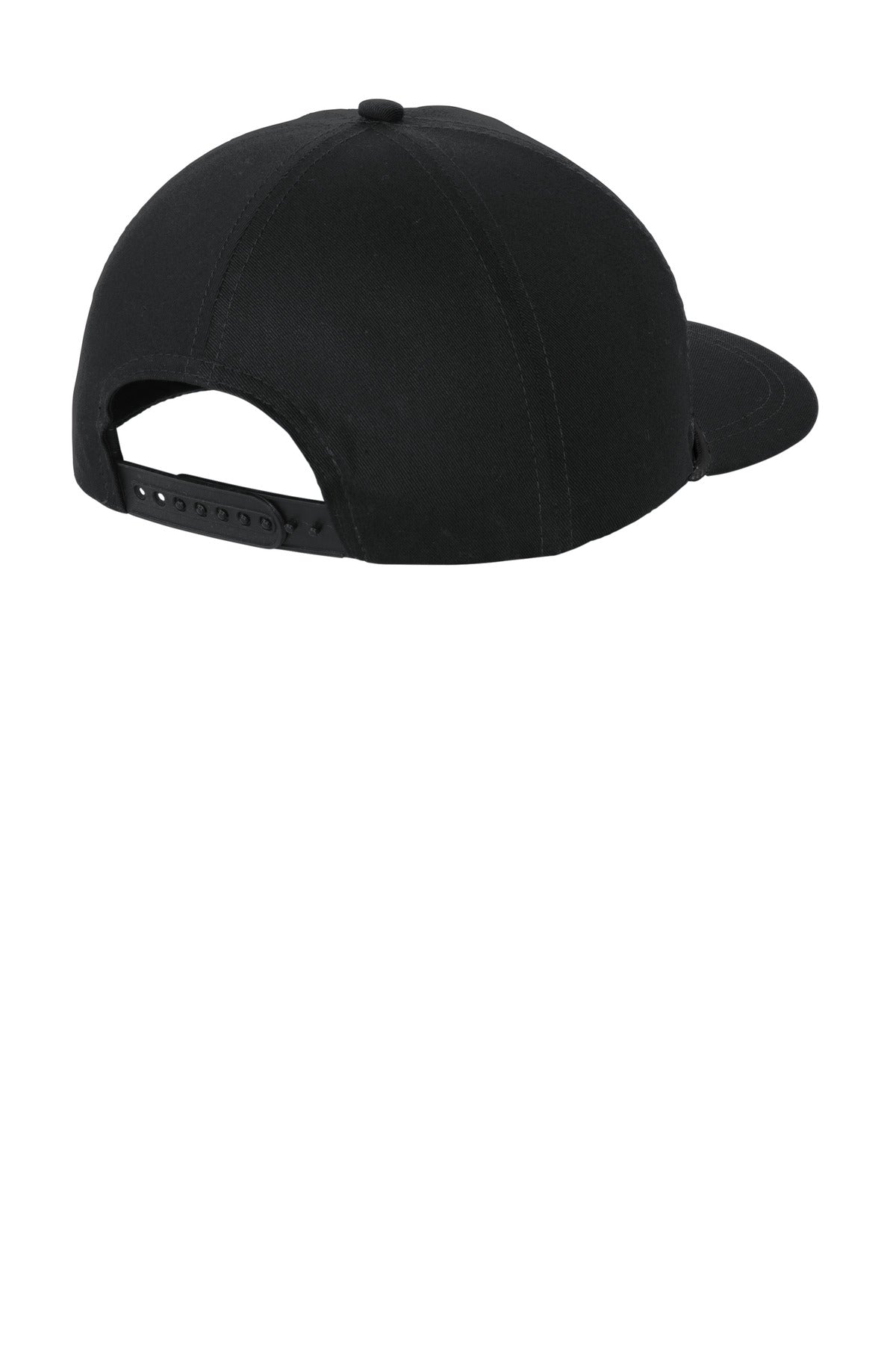 Rear View of Blk/Blk Port Authority Snapback Five-Panel Rope Cap C962