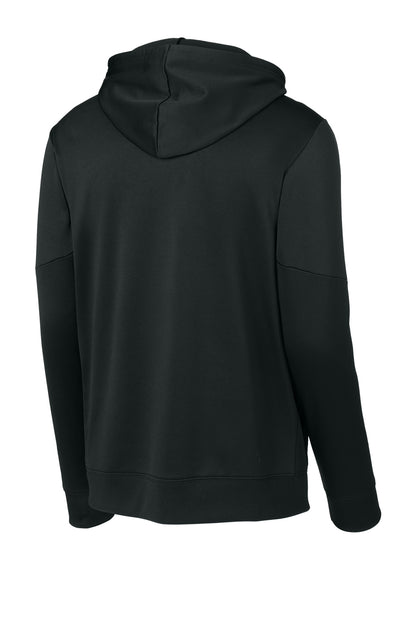 Rear View of Blk/DpRed Sport-Tek Sport-Wick Fleece United Pullover Hoodie ST255