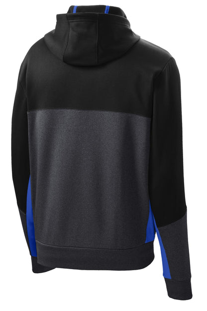 Rear View of Blk/Gph/Tr Ryl Sport-Tek Tech Fleece Colorblock Full-Zip Hooded Jacket. ST245