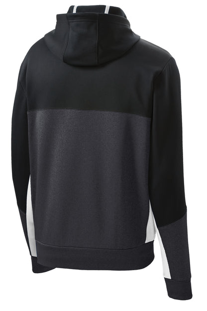 Rear View of Blk/Gph/White Sport-Tek Tech Fleece Colorblock Full-Zip Hooded Jacket. ST245