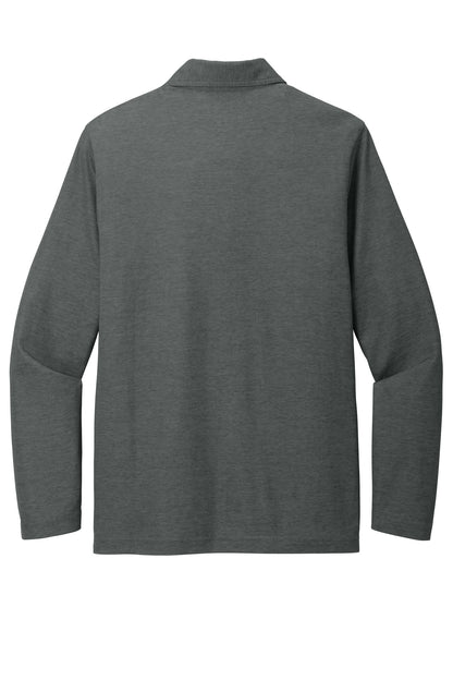 Rear View of BlkHthr TravisMathew Oceanside Heather Long Sleeve Polo TM1MZ343