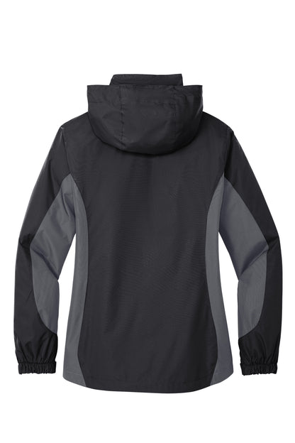 Rear View of Blk/Mg Gry/Red Port Authority Women's Colorblock 3-in-1 Jacket. L321