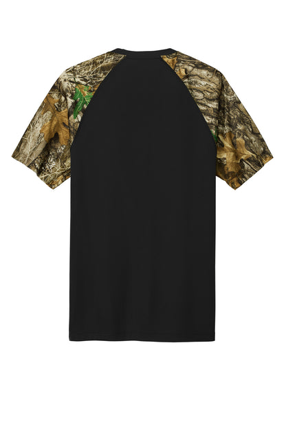 Rear View of Blk/RTEdge Russell Outdoors Realtree Colorblock Performance Tee RU151