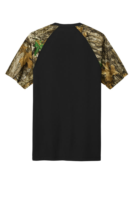 Rear View of Blk/RTEdge Russell Outdoors Realtree Colorblock Performance Tee RU151