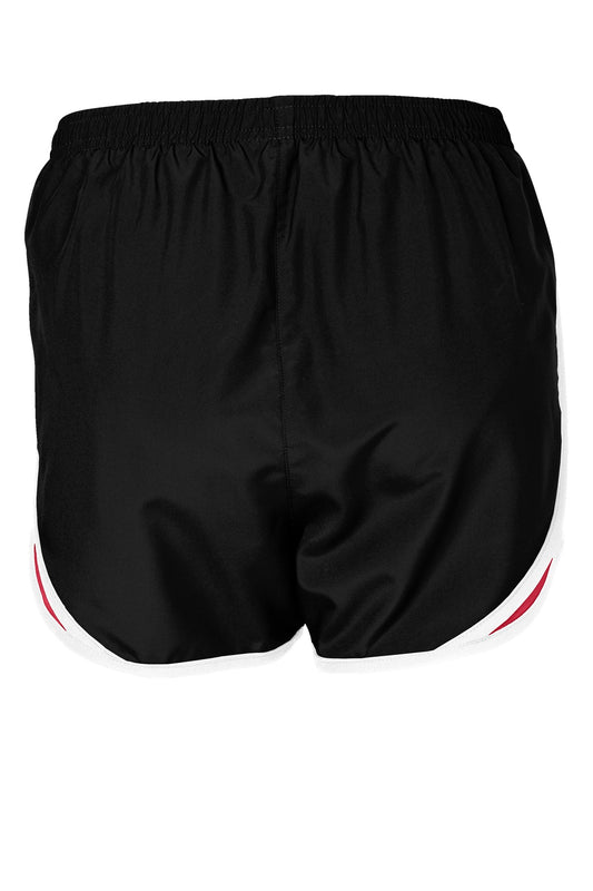 Rear View of Blk/Tr Red/Wht Sport-Tek Women's Cadence Short. LST304
