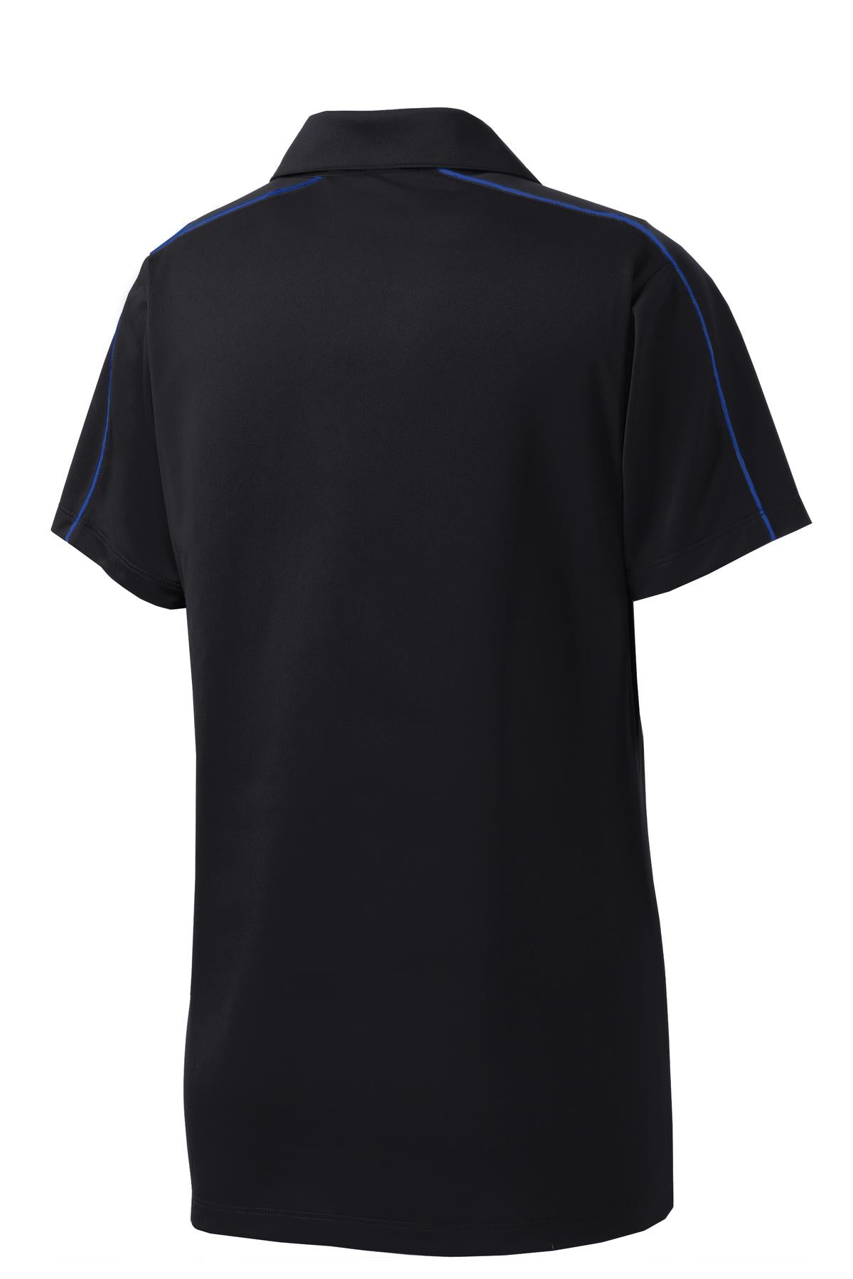Rear View of Blk/True Royal Sport-Tek Women's Micropique Sport-Wick Piped Polo. LST653