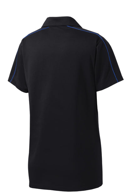 Rear View of Blk/True Royal Sport-Tek Women's Micropique Sport-Wick Piped Polo. LST653