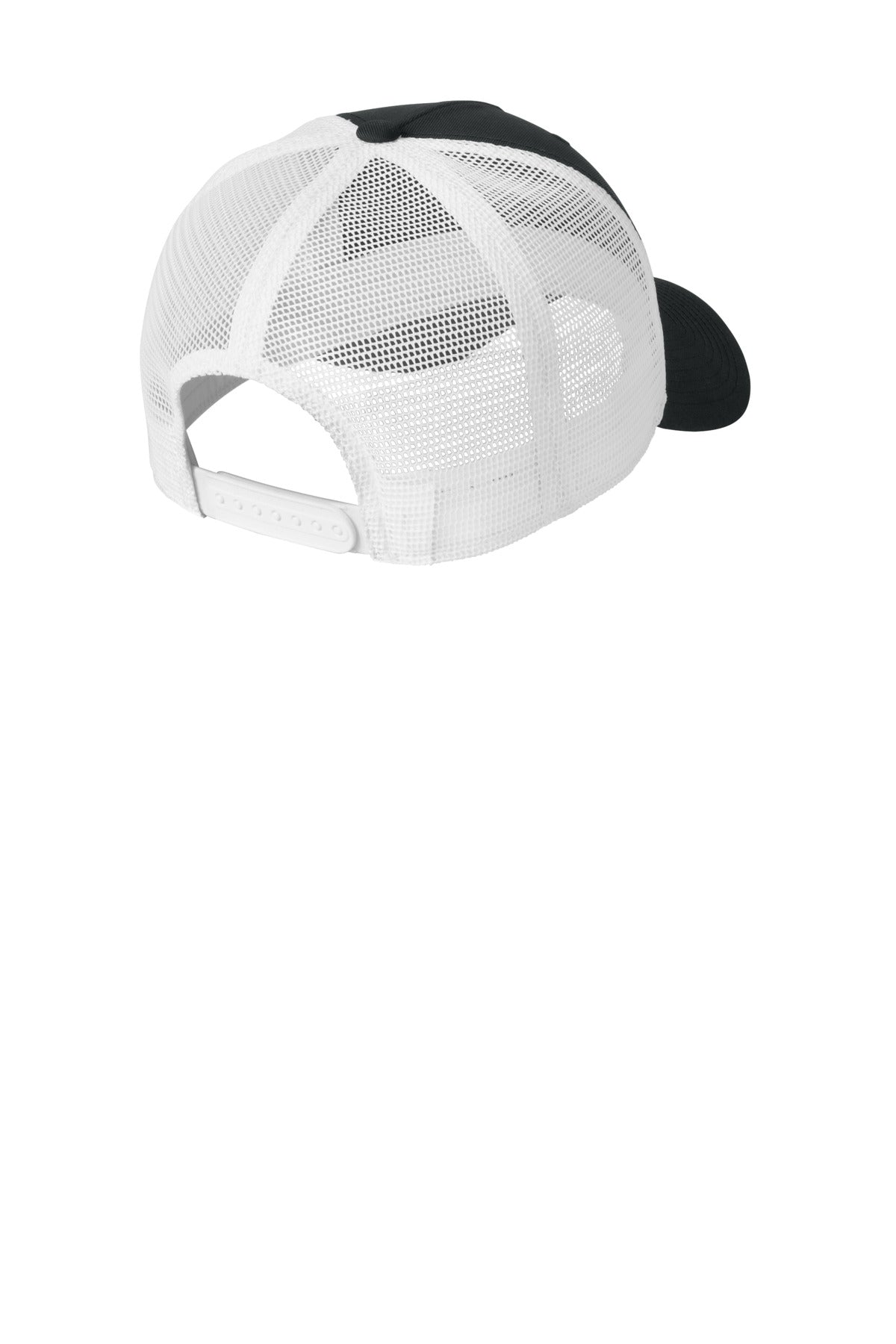 Rear View of Blk/White Nike Snapback Mesh Trucker Cap NKFN9893