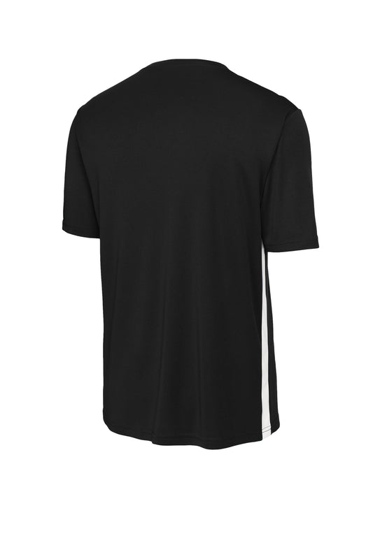 Rear View of Blk/White Sport-Tek Competitor United V-Neck ST101